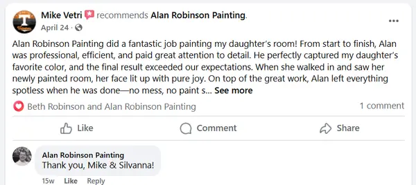 Verified five-star review for Alan Robinson Painting — screenshot 7